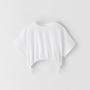 NWT Zara 7Y white crop top with bow trim